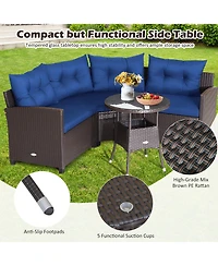 Costway 4PCS Patio Rattan Furniture Set Cushioned Sofa Glass Table Garden