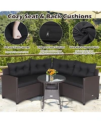 Costway 4PCS Patio Rattan Furniture Set Cushioned Sofa Glass Table Garden