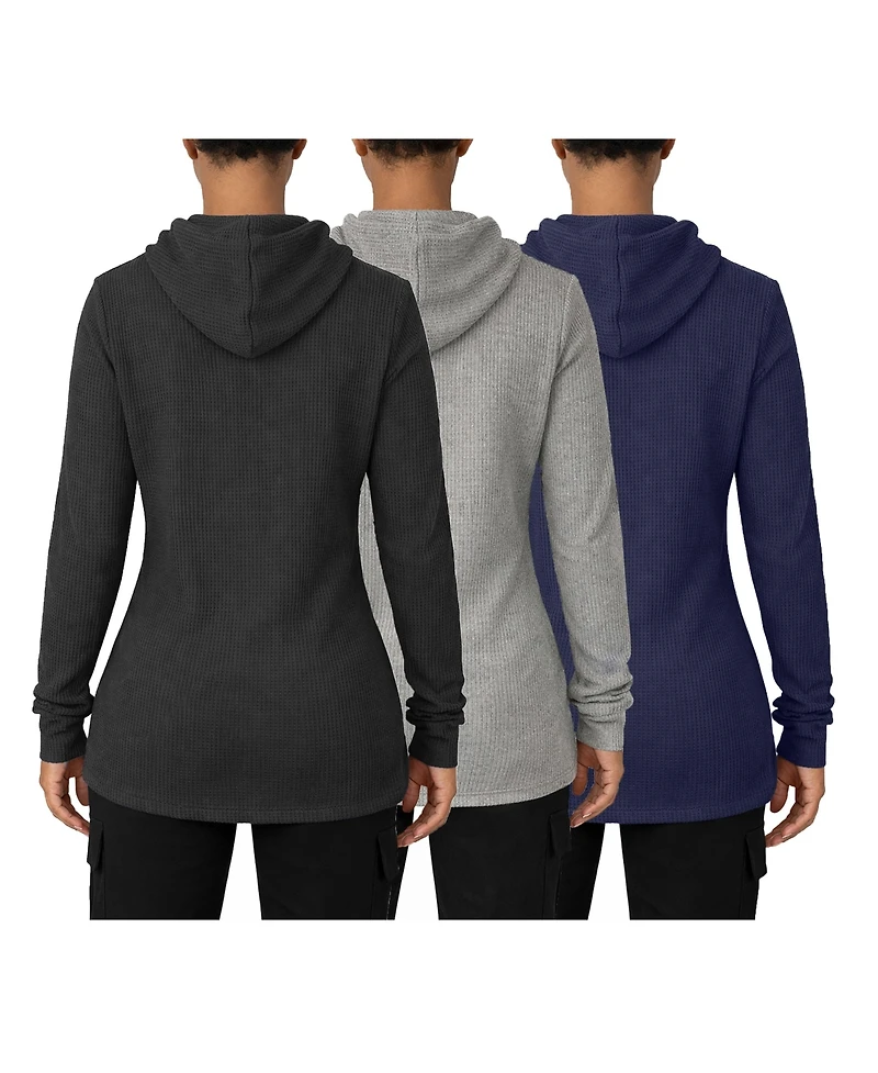 Blue Ice Women's Womeen's Loose Fit Waffle Knit Thermal Pullover Hoodie -3 Pack
