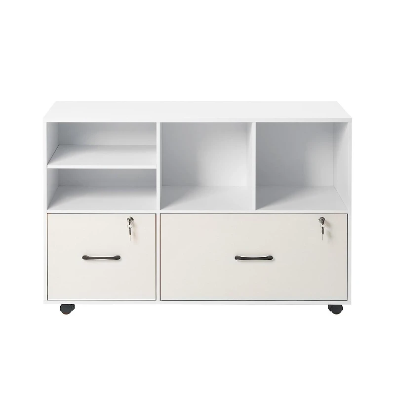 Sugift 2 Drawer Wooden File Cabinet Mobile Filing Cabinet with Open Shelves Lockable Lateral