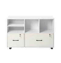 Sugift 2 Drawer Wooden File Cabinet Mobile Filing Cabinet with Open Shelves Lockable Lateral