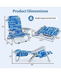 Gouun Foldable Backpack Beach Chair with Cup Holder and Storage Pockets, 5-Position Backrest