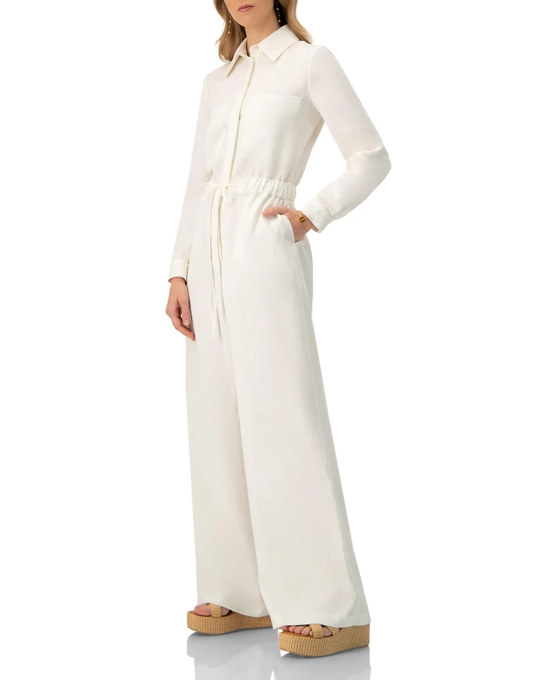 Ivonne Women's Linene Long Sleeve Collared Jumpsuit