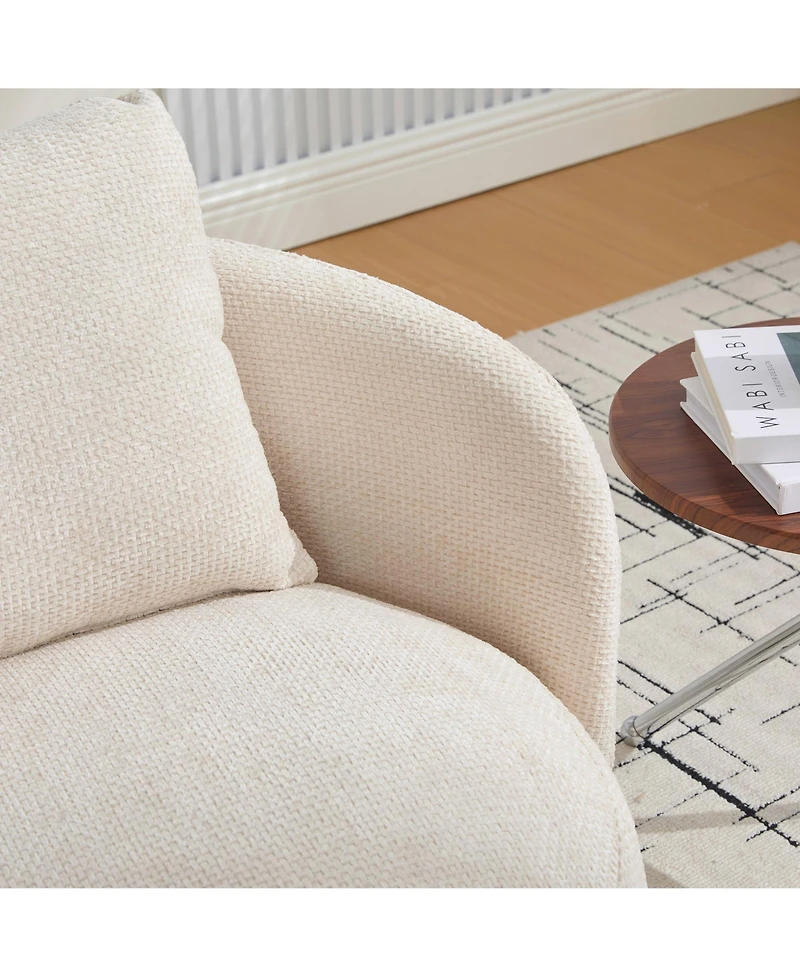 Rainsken 360degree(s) Swivel Round Barrel Chair - Chenille Upholstered Accent with Pillow, Armchair for Living Room, Reading Room