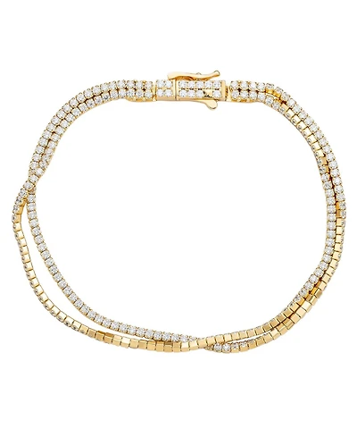 Suzy Levian New York Sterling Silver Double-Strand Pave Cubic Zirconia Tennis Bracelet