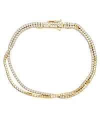 Suzy Levian New York Sterling Silver Double-Strand Pave Cubic Zirconia Tennis Bracelet