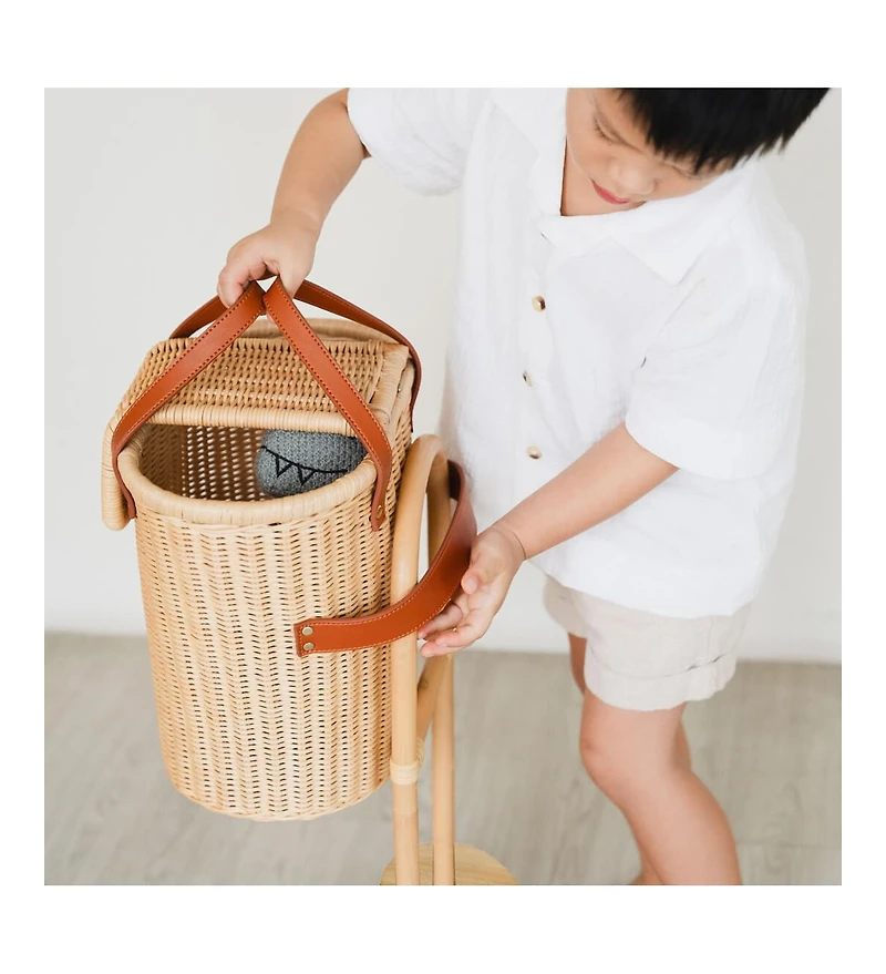 Momiji Eric Handcrafted Rattan Shopping Trolley with detachable Tote Bag and Wooden Wheels - Wicker