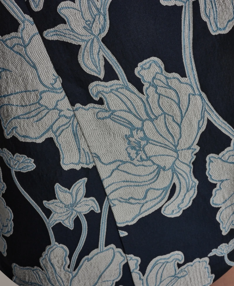 Donna Karan New York Women's Halter Jacquard Sheath Floral Sleeveless Midi Dress