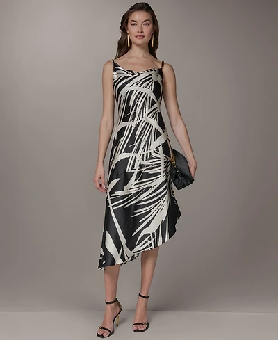 Donna Karan New York Women's Cowl Neck High-Low Sleeveless Printed A-Line Dress