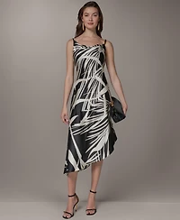 Donna Karan New York Women's Cowl Neck High-Low Sleeveless Printed A-Line Dress