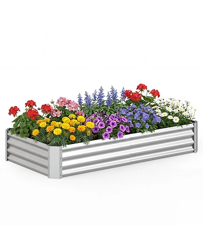 Gymax Galvanized Raised Garden Bed Rectangular Galvanized Metal Planter Box