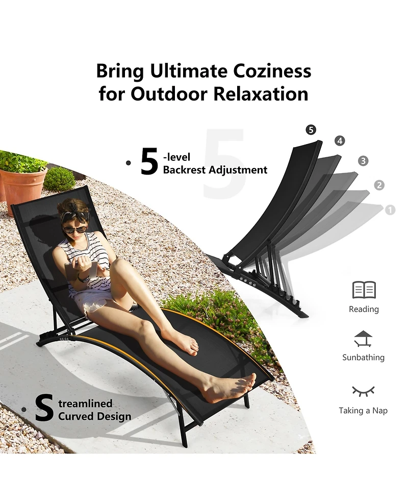 Gymax 2PCS Outdoor Patio Foldable Chaise Lounge Set w/ 5-Position Adjustable Backrest