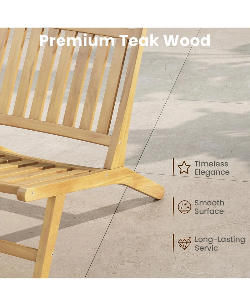 Sugift Teak Wood Outdoor Reclining Accent Chair with Ergonomic Backrest