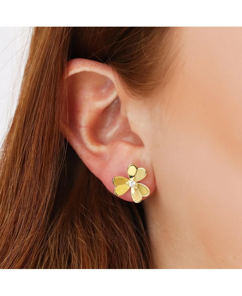The Lovery Clover Petal Cz Stud Earrings 14K Gold-Plated Sterling Silver