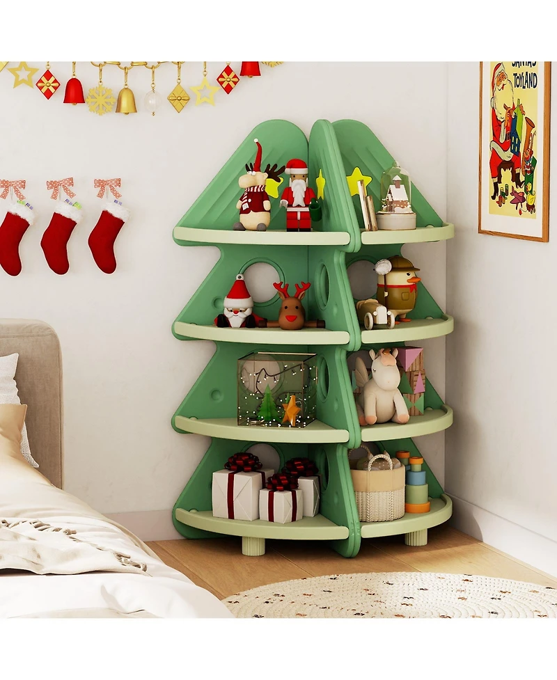 Slickblue Kids Corner Bookshelf 4 Tier Storage Display Rack for Nursery and Kids Room