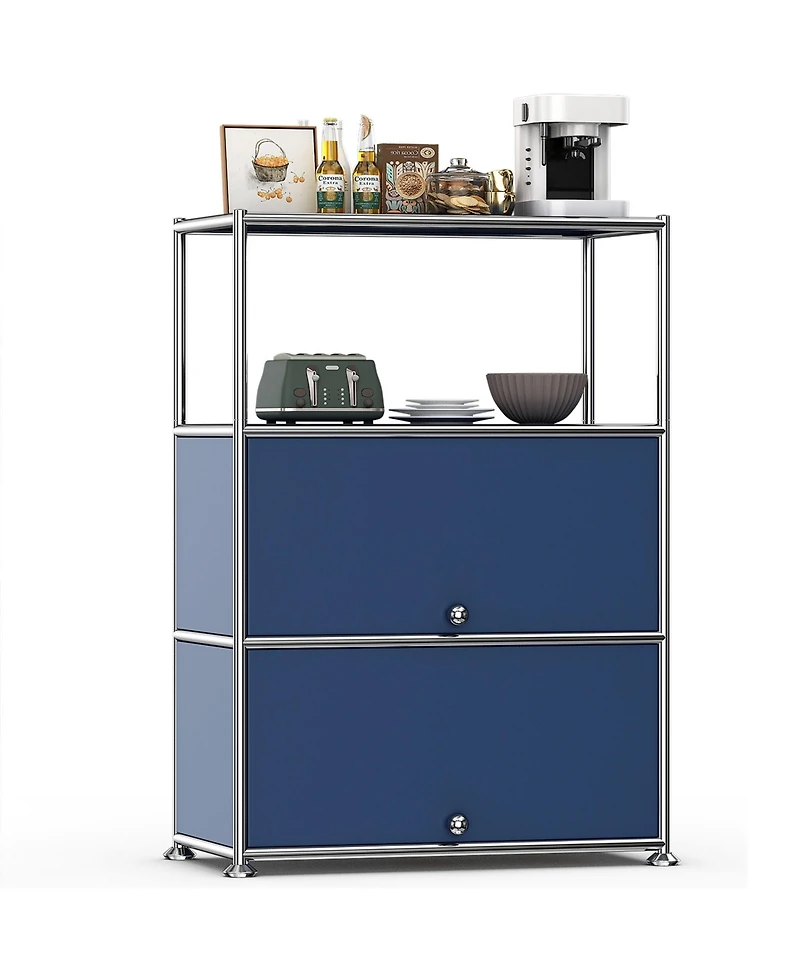 3 Tier Modular Metal Sideboard Storage Cabinet, Modern Grid-Style, for Dining Room, Living Room or Office