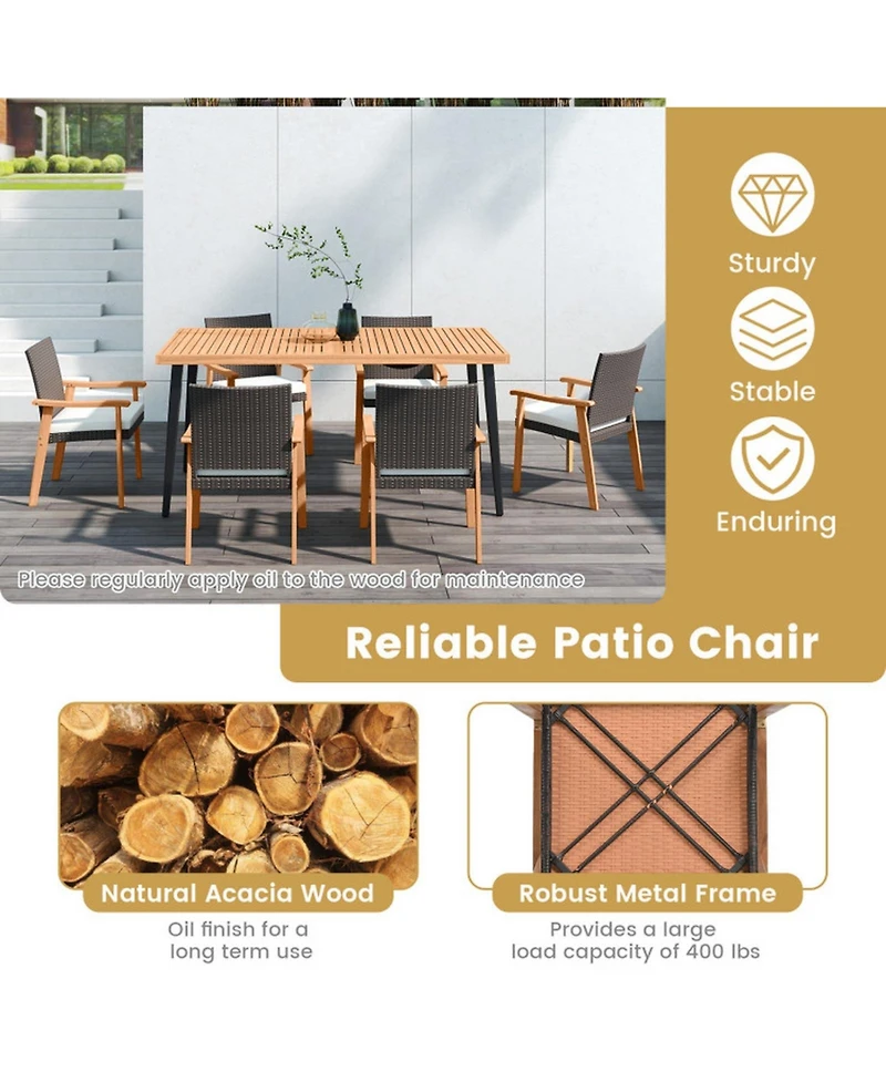 Sugift Pe Rattan Patio Dining Chairs Set of 2 with Acacia Wood Armrests