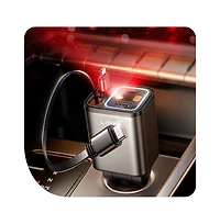 Lisen 4-in-1 Retractable Car Charger with Led Ambient Light, 75W Fast Charging Usb-c Car Adapter with Built-in Cables for iPhone and Android