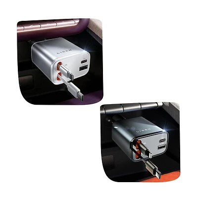 Lisen 2-Pack Car Charger Kit, Retractable Fast Charging Set with Long Cable and Compact Design, Multi-Device Chrng Solution for Daily and Travel Use