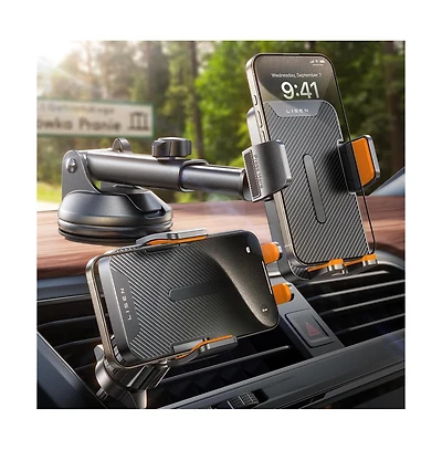 Lisen 3-in-1 Car Phone Mount, Dashboard Windshield Air Vent Holder with Adjustable Arm, 360degree(s) Rotation, Universal Fit for iPhone and Android