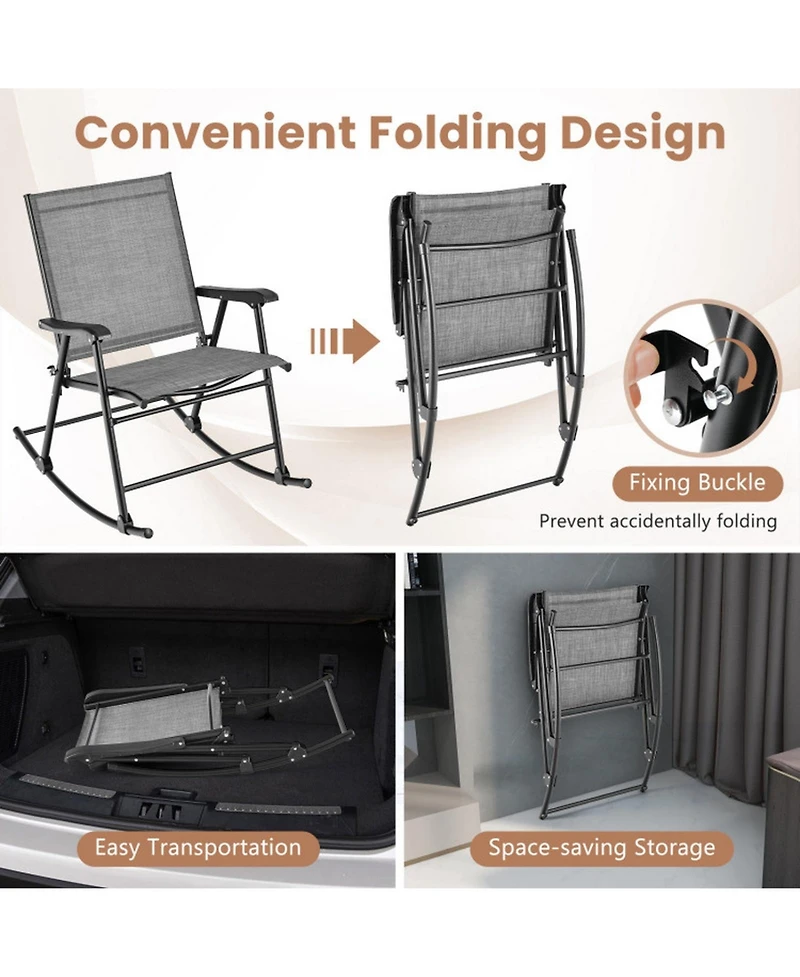 Gouun Folding Outdoor Rocking Chair Set of 2 with Breathable Fabric