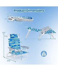 Gouun Set of 2 Folding Beach Chairs with 5-Position Reclining Backrest