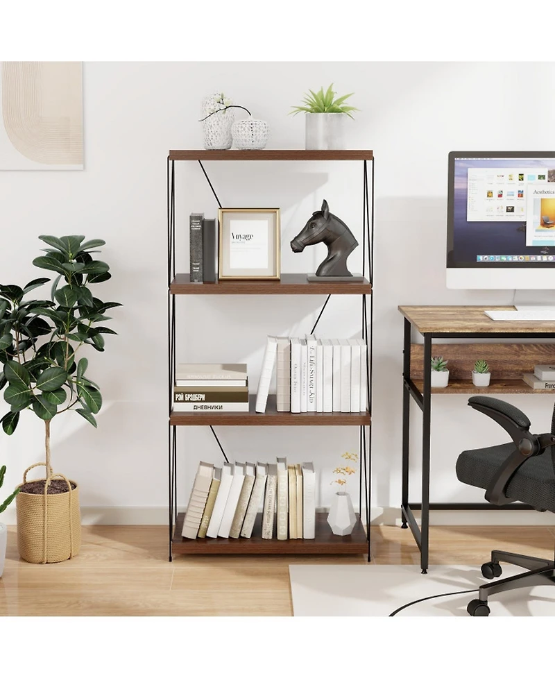 Gouun 4-Tier Freestanding Bookshelf with Metal Frame and Mdf Shelves