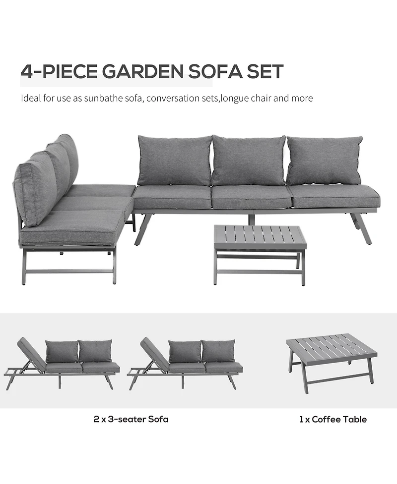 Outsunny 3-Piece Patio Couch Furniture Set with 2 Convertible Sofas,