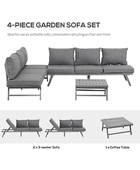 Outsunny 3-Piece Patio Couch Furniture Set with 2 Convertible Sofas,