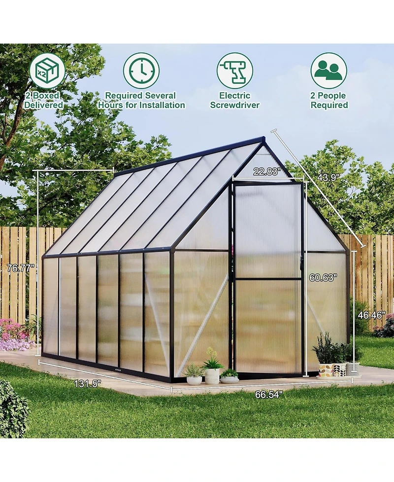 gaomon 6'X11' Aluminum-Framed Polycarbonate Greenhouse, Heavy Duty Greenhouse with Quick Setup Structure and Roof Vent