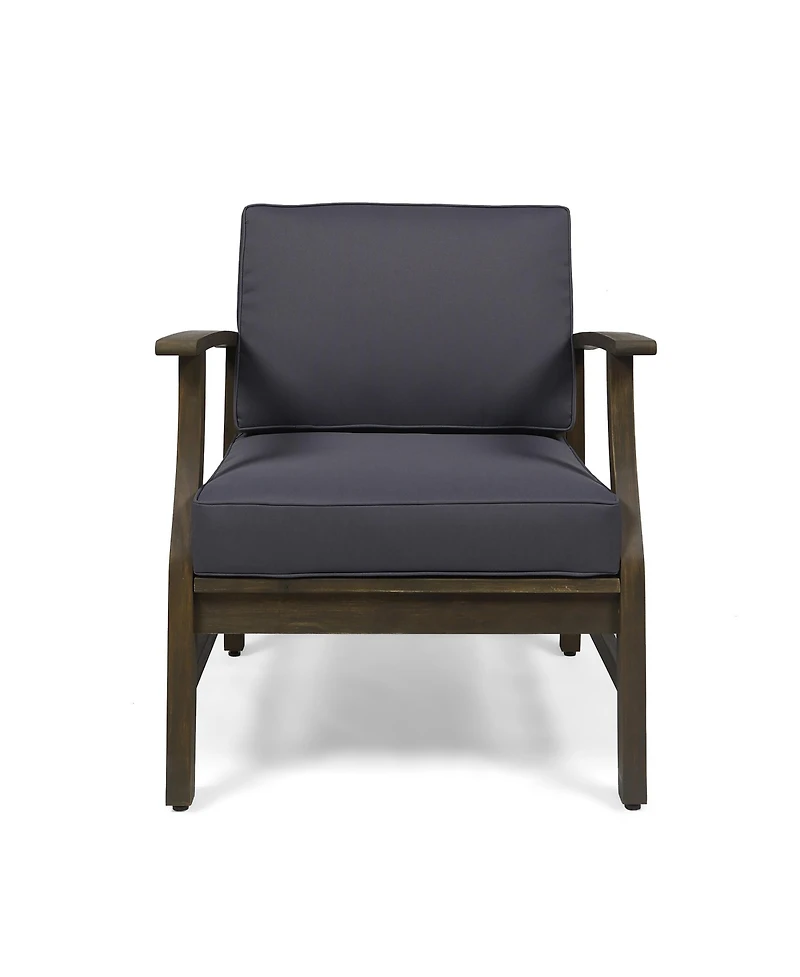 Rainsken Outdoor Accent Chair, Acacia Wood Patio Chair with Thick Cushions and Slat Panel Design, Weather Resistance for Backyard and Poolside