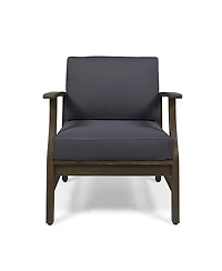 Rainsken Outdoor Accent Chair, Acacia Wood Patio Chair with Thick Cushions and Slat Panel Design, Weather Resistance for Backyard and Poolside