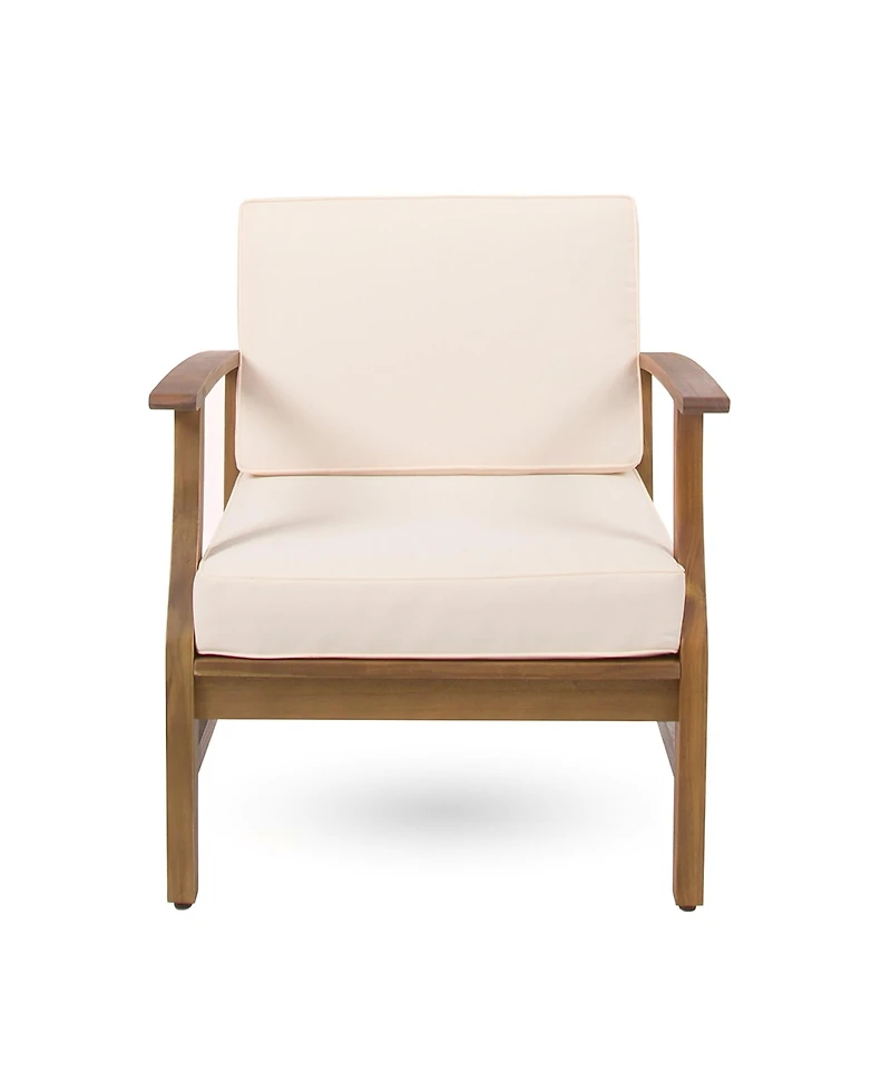 Rainsken Outdoor Accent Chair, Acacia Wood Patio Chair with Thick Cushions and Slat Panel Design, Weather Resistance for Backyard Poolside