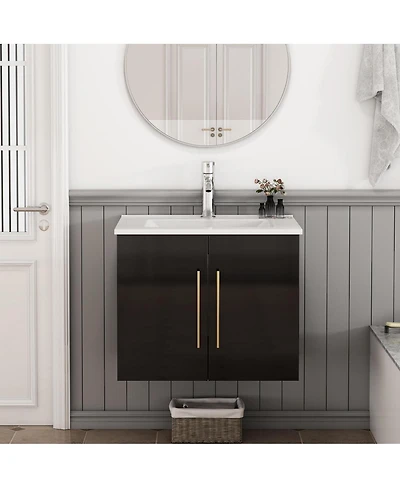 Sillysis Wall Mounted Bathroom Vanity with Sink, Double Doors, Soft Close Hinges