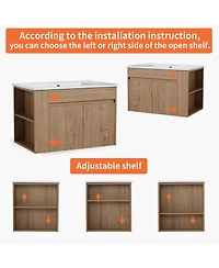 Sillysis 30 Inch Wall Mounted Bathroom Vanity with Black Ceramic Sink, Adjustable Shelf, Modern Plywood Cabinet for Small Spaces