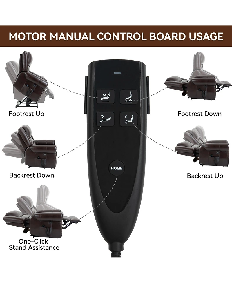 sumyeg Leather Power Lift Recliner Chair Heat Massage Manual with Usb Ports
