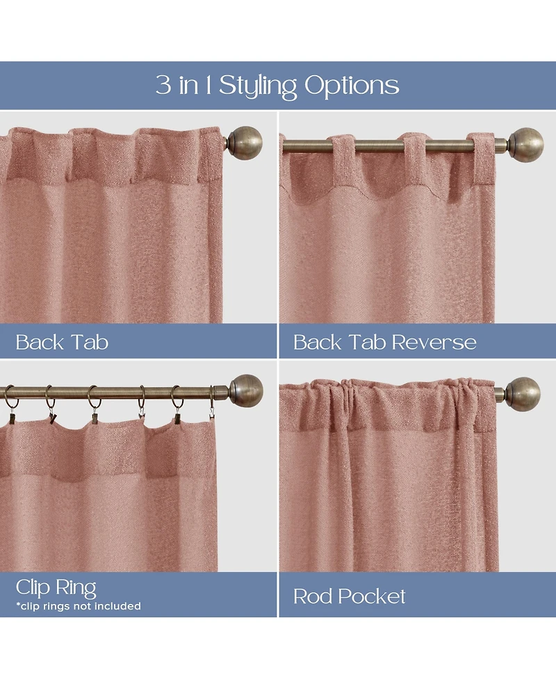 Boucle Light Filtering Back Tab Single Curtain Panel, 52"X96"