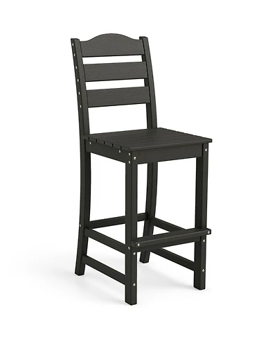 Gouun Outdoor Hdpe Counter Height Bar Stool with Back, Armrests and Built-In Footrest