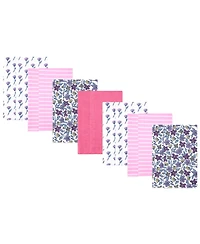 Hudson Baby Girl Cotton Poly Flannel Burp Cloths 7-Pack, Begonia Pink Floral, One Size