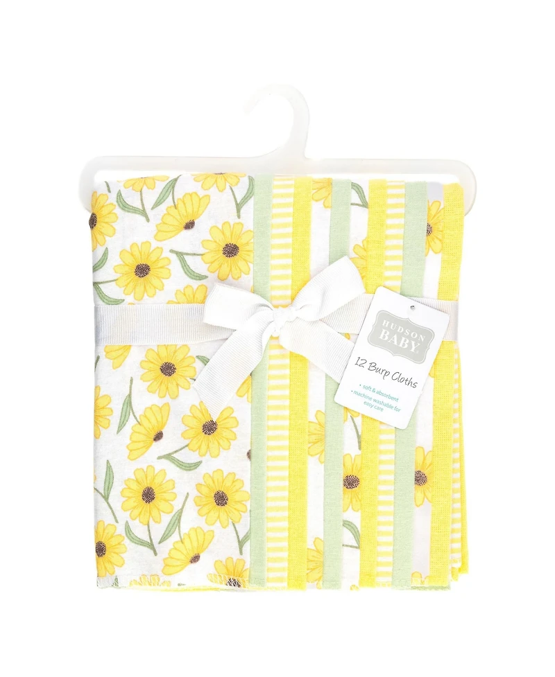 Hudson Baby Girl Cotton Poly Flannel Burp Cloths Bundle, Yellow Daisy, One Size