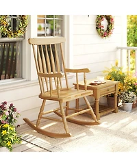 Gouun Solid Wood Outdoor Rocking Chair with Glossy Finish for Porch and Garden, 300 lb Capacity