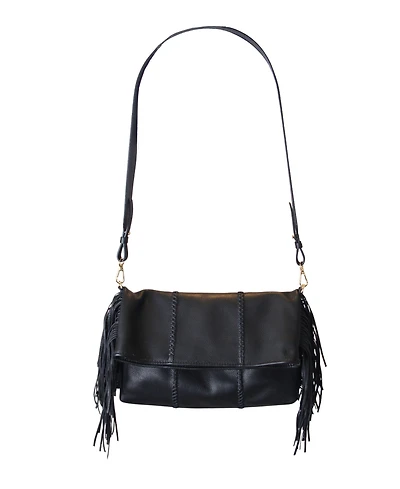Carlos Falchi Large Fringe Leather Crossbody Messenger