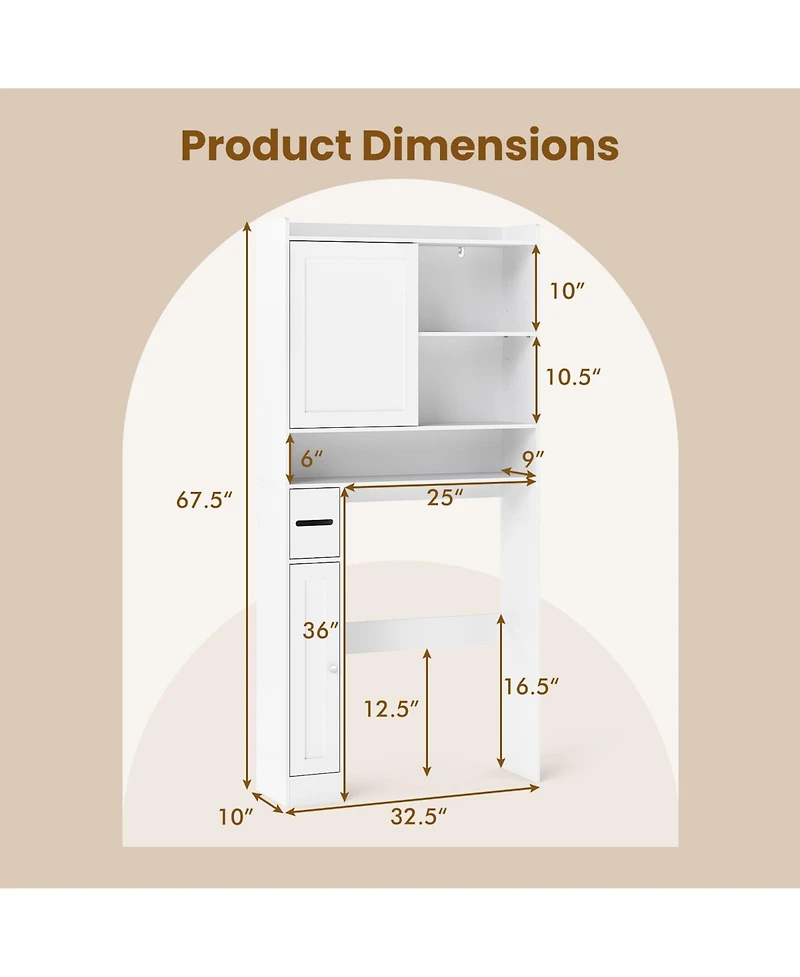 Gymax Over the Toilet Cabinet Space-saving Bathroom Storage Organizer w/ Sliding Door