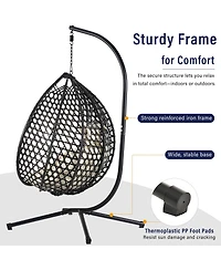Rainsken Egg Hanging Chair, Foldable Pe Rattan Hammock Swing Chair with Soft Removable Cushion, 330 lbs Capacity for Balcony and Garden