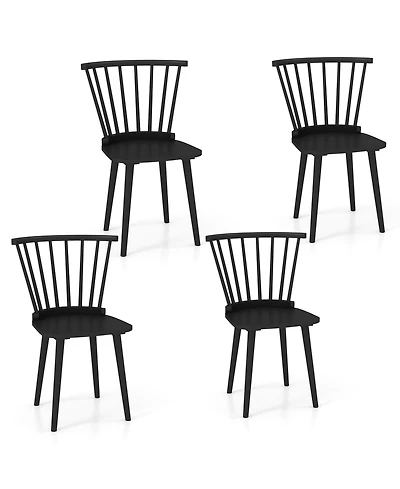 Gymax 4 Pcs Dining Chair Windsor High Spindle Back Wood Kitchen Chairs w/ Rubber Wood Frame Natural