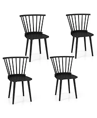 Gymax 4 Pcs Dining Chair Windsor High Spindle Back Wood Kitchen Chairs w/ Rubber Wood Frame Natural