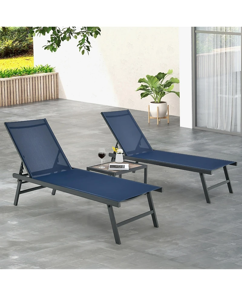 Gymax 3pcs Patio Chaise Lounge Set Aluminum Recliner Chair Table Outdoor Adjust