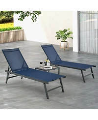 Gymax 3pcs Patio Chaise Lounge Set Aluminum Recliner Chair Table Outdoor Adjust