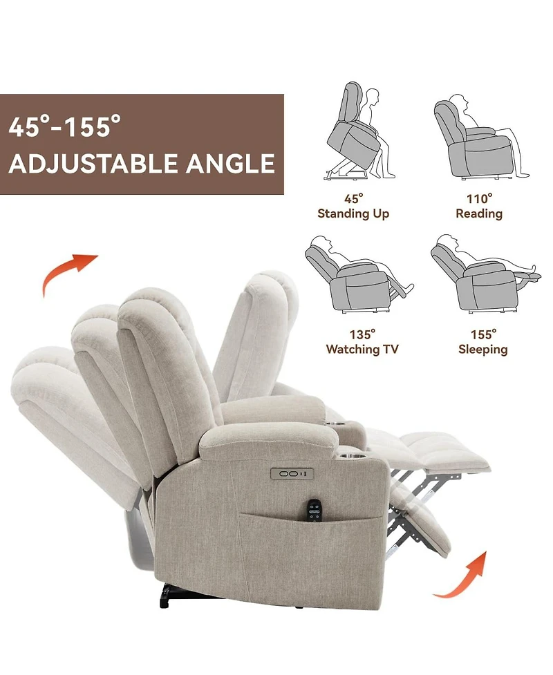 Maison Boucle Chenille Power Lift Recliner with Massage, Heat, Usb & Cup Holders, Wide Heavy-Duty Electric Chair for Seniors
