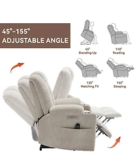 Maison Boucle Chenille Power Lift Recliner with Massage, Heat, Usb & Cup Holders, Wide Heavy-Duty Electric Chair for Seniors